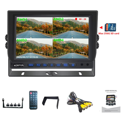فروش داغ 9 اینچ 1024*600 AHD چهار صفحه نمایش ماشین کامیون سیستم دوربین امنیتی با عملکرد ضبط