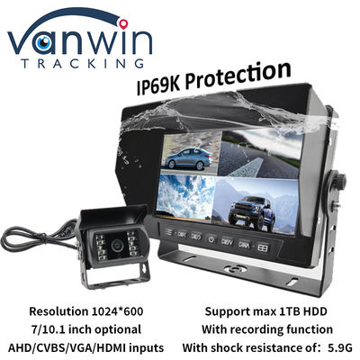 IP69K 7 / 10.1 اینچ ضد آب AHD Quad TFT مانیتور ماشین نمایشگر برای وسایل نقلیه جهانی