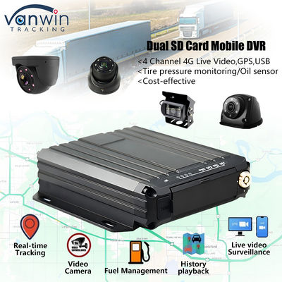 4CH 1080P دو کارتهای SD DVR پشتیبانی روغن حسگر 4G نظارت ویدئویی در زمان واقعی ردیاب GPS