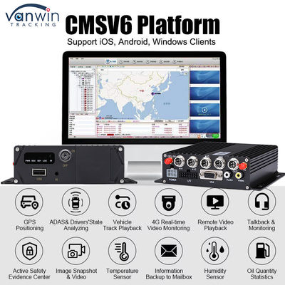 CMSV6 4CH دو کارت SD DVR تلفن همراه 4G GPS نظارت در زمان واقعی نظارت تصویری MDVR