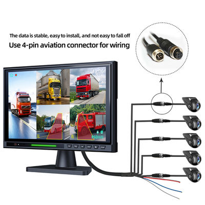 10.1 Inch Truck DVR 5CH Quad Split Monitor 360 View Backup Camera With BSD Alarm Auto Human Tracking Kit