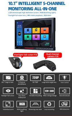 مانیتور نمایشگر عقب DVR اسپلیت 5 کاناله با صفحه نمایش لمسی IPS 10.1 اینچی، کیت دوربین دنده عقب BSD AHD 1080P برای کامیون، اتوبوس، RV