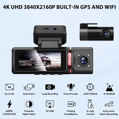 4K Advanced Assisted Driving Dashcam GPS ADAS DMS با پشتیبانی WIFI برای نظارت بر پارکینگ