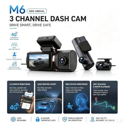 3 کانال HD DVR Dash Cam 4G 4K جلو 1080P کابین عقب GPS ردیابی ADAS DMS مانیتور پارکینگ 24/7 برای ایمنی ناوگان