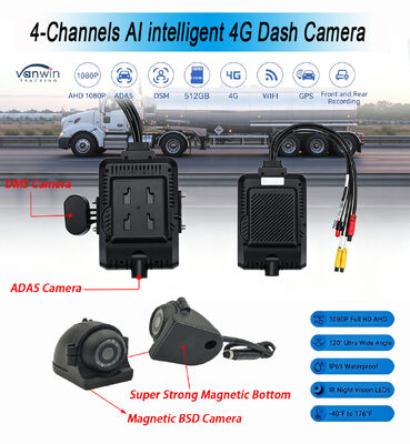 دوربین داشبورد هوشمند 4 کاناله 4G موبایل ضبط کننده ویدئو دیجیتال با ردیابی GPS، دید در شب و نظارت از راه دور ابری