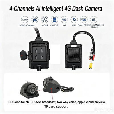 دوربین جلو و عقب 4CH ADAS DMS ضبط کننده ویدئویی اتوماتیک با 4G GPS WIFI دوربین مغناطیسی برای کامیون