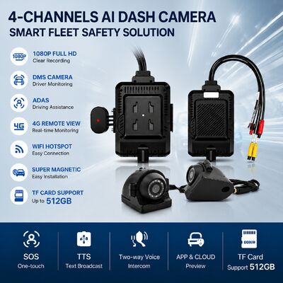 دوربین جلو و عقب 4CH ADAS DMS ضبط کننده ویدئویی اتوماتیک با 4G GPS WIFI دوربین مغناطیسی برای کامیون