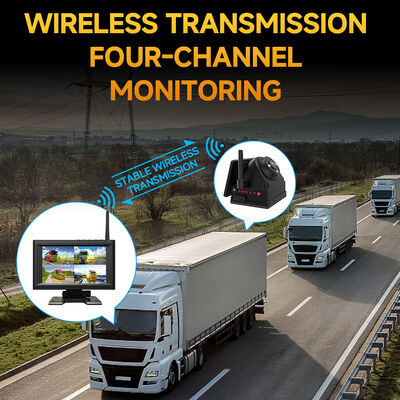 دوربین 4CH 720P بی سیم برای کامیون ها ، RV ها و اتوبوس ها 7 "آلارم IPS BSD ، نصب مغناطیسی ، شارژ مجدد ، پلاگ و پلی ، قابل گسترش 1-4CH