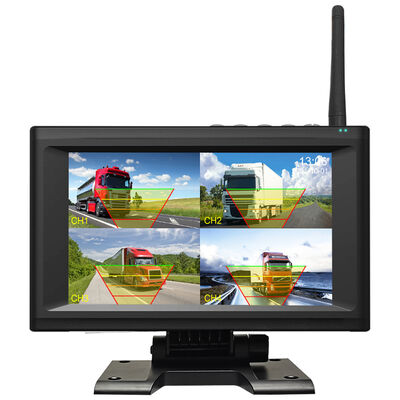 دوربین 4CH 720P بی سیم برای کامیون ها ، RV ها و اتوبوس ها   7 "آلارم IPS BSD ، نصب مغناطیسی ، شارژ مجدد ، پلاگ و پلی ، قابل گسترش 1-4CH