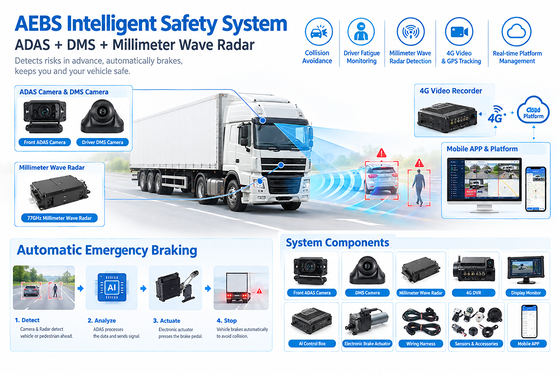 سیستم AEBS با رادار امواج میلی متری 77GHz ADAS + DMS و اتصال 4G / 5G برای تلماتیک ناوگان