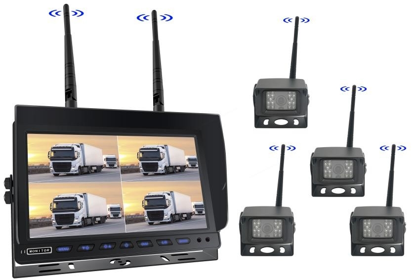 10 اینچ کواد اسپلت 4ch AHD بی سیم 1080P ماشین دوربین عقب مانیتور کیت