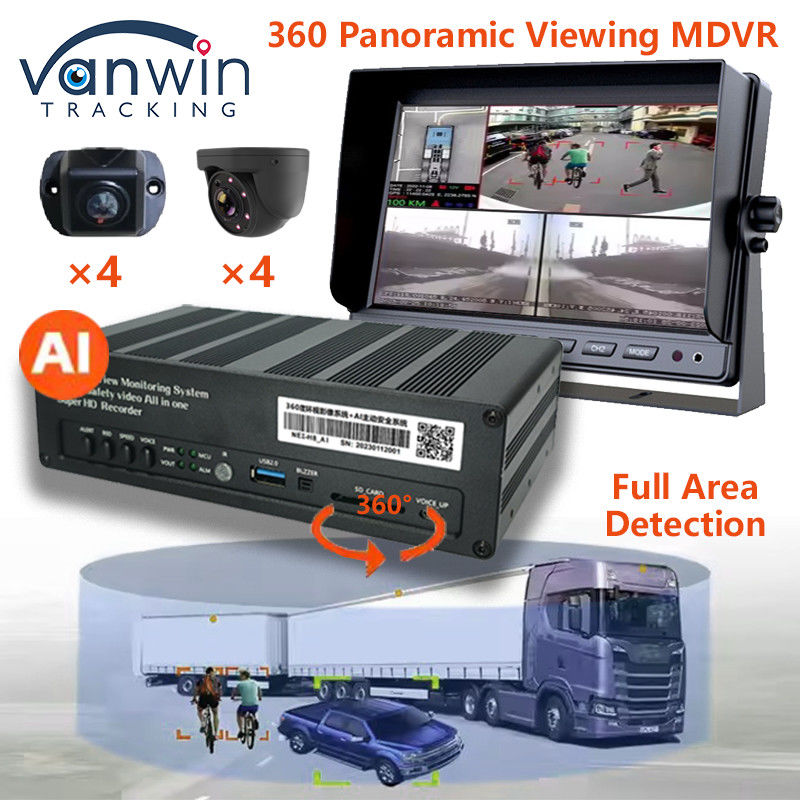 8 CH 4G 360 MDVR مشاهده پانورامیک با AI ADAS DSM BSD مشاهده پانورامیک سیستم دوربین DVR خودرو