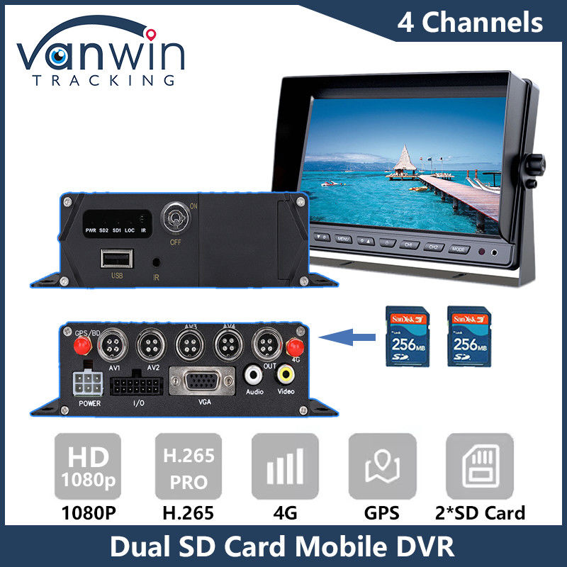 4G GPS دو کارت SD DVR تلفن همراه 1080P 4CH دوربین مدار بسته ضبط کننده امنیت DVR ردیابی تلفن همراه