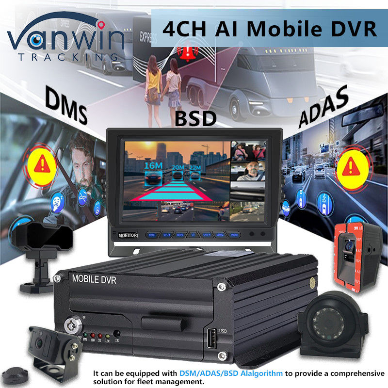 4CH 5G CMSV6 سیستم AI DVR همراه با GPS ADAS BSD DMS H.265 MDVR برای مانیتور دوربین مدار بسته خودرو