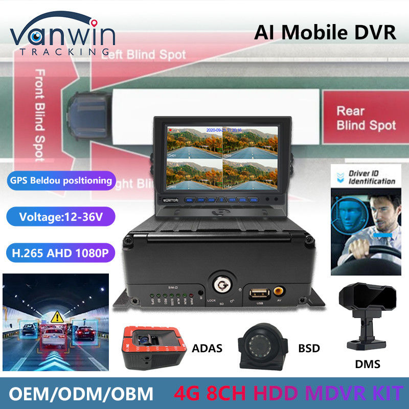 8CH AI DVR همراه با ADAS DMS BSD 4G و جعبه سیاه GPS برای ایمنی خودرو