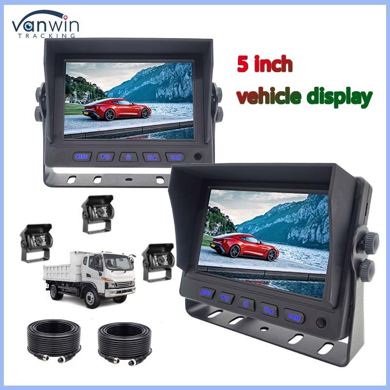 5 اینچ صفحه نمایش LCD TFT مانیتور خودرو کانکتور فلزی + 4PIN CCD رنگ دوربین عقب 12-24v برای کاروان ون RV