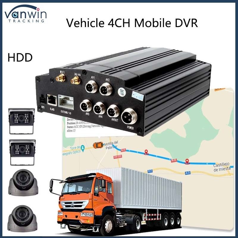4 کانال DVR موبایل 4G GPS WIFI HDD 1080P AHD کارت DVR برای کامیون های اتوبوس شهری