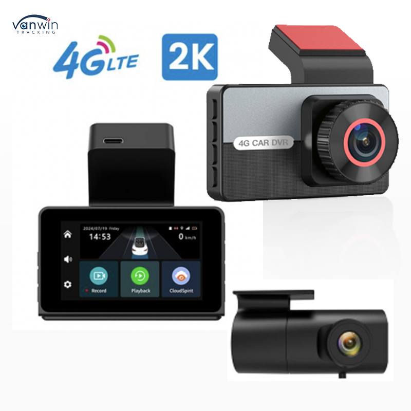 دوربین داشبورد پیشرفته 2K 4G سیم کارت دو لنز GPS دید در شب WDR عملکردهای ضبط حلقه ای سازگار با خودروهای هوشمند VW اندروید IPS